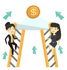 Image showing Two business women competing for the money.