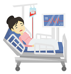 Image showing Woman lying in hospital bed vector illustration.