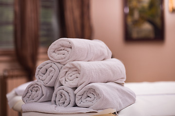 Image showing white towels in spa salon