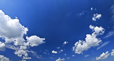 Image showing Panoramic blue sky with white clouds