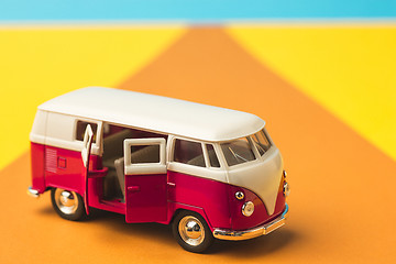 Image showing Vintage miniature bus in trendy color, travel concept