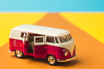 Image showing Vintage miniature bus in trendy color, travel concept