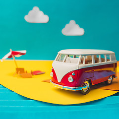 Image showing Vintage miniature bus in trendy color, travel concept