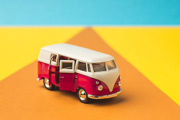 Image showing Vintage miniature bus in trendy color, travel concept