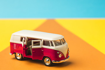 Image showing Vintage miniature bus in trendy color, travel concept