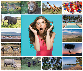 Image showing Collage from images of wildlife and beautiful views of the Kenya