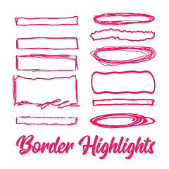 Image showing Hand drawn highlighter elements. Vector borders