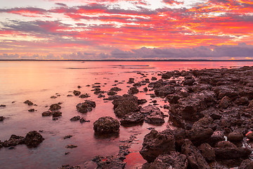 Image showing Rich red sunrise over Callala Bay Australia