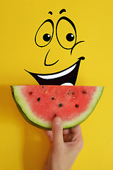 Image showing Concept with hand holding watermelon slice