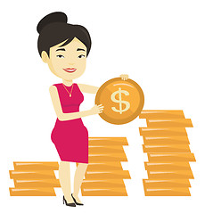 Image showing Successful business woman with dollar coin.