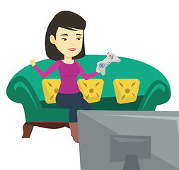 Image showing Woman playing video game vector illustration.