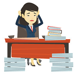 Image showing Despair business woman working in office.