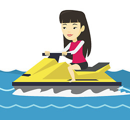 Image showing Asian woman training on jet ski in the sea.
