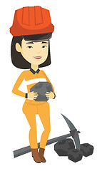 Image showing Miner holding coal in hands vector illustration.