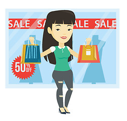 Image showing Woman shopping on sale vector illustration.