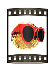 Image showing Golf Ball With Sunglasses. 3d illustration. The film strip.