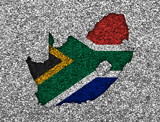 Image showing Map and flag of South Africa on poppy seeds
