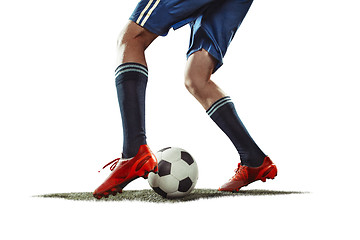 Image showing one caucasian soccer player man isolated on white background