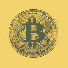 Image showing Bitcoin coin photo close-up. Crypto currency, blockchain technology