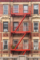 Image showing Red fire escape of an apartment building in New York city