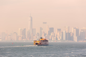 Image showing Staten Island Ferry and Lower Manhattan Skyline, New York, USA.