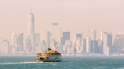 Image showing Staten Island Ferry and Lower Manhattan Skyline, New York, USA.