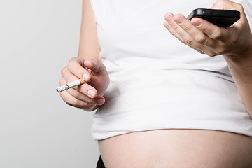 Image showing Pregnant woman smoking cigarette.