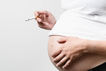 Image showing Pregnant woman smoking cigarette.