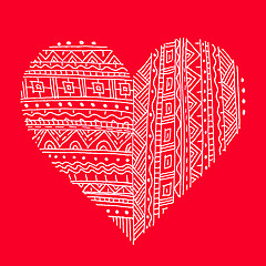 Image showing White abstract pattern heart on red background