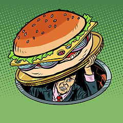 Image showing man under fast food burger