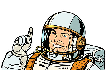 Image showing male astronaut pointing up, isolate on white background