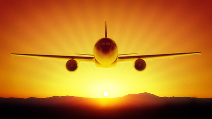 Image showing a flight in the sunset