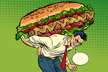 Image showing man carries a huge hot dog sausage with salad