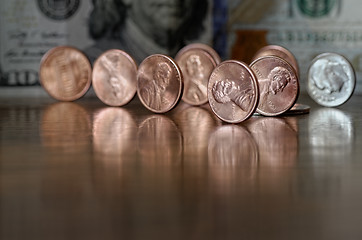 Image showing Cent coins reflexions