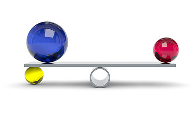 Image showing blue red and yellow ball on a scale