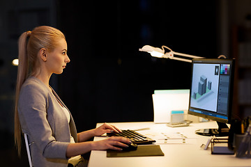 Image showing graphic designer with computer at night office