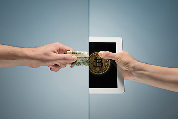 Image showing Golden Bitcoins. New virtual money.