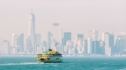 Image showing Staten Island Ferry and Lower Manhattan Skyline, New York, USA.