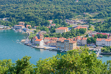 Image showing Croatia - July 8, 2016: Aerial panoramic view to the seaport and old town