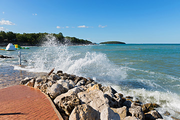 Image showing High waves and water splashes in Istria, Croatia