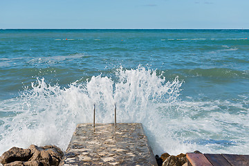 Image showing High waves and water splashes in Istria, Croatia