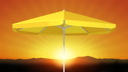 Image showing yellow umbrella sunshade sunset