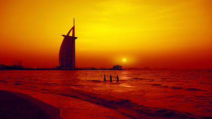 Image showing Burj Al Arab Dubai at sunset