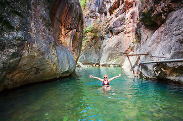 Image showing Swimming in the cold waters of the canyon