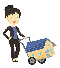 Image showing Young woman buying house vector illustration.