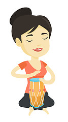 Image showing Woman playing ethnic drum vector illustration.