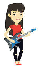 Image showing Woman playing electric guitar vector illustration.