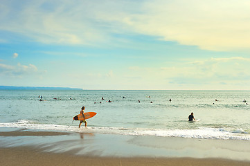 Image showing Surfers ready to surf. Bali