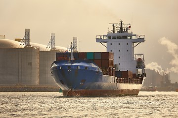 Image showing Ship carrying containers through Rotterdam