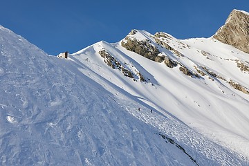 Image showing Skiing slopes, majestic Alpine landscape